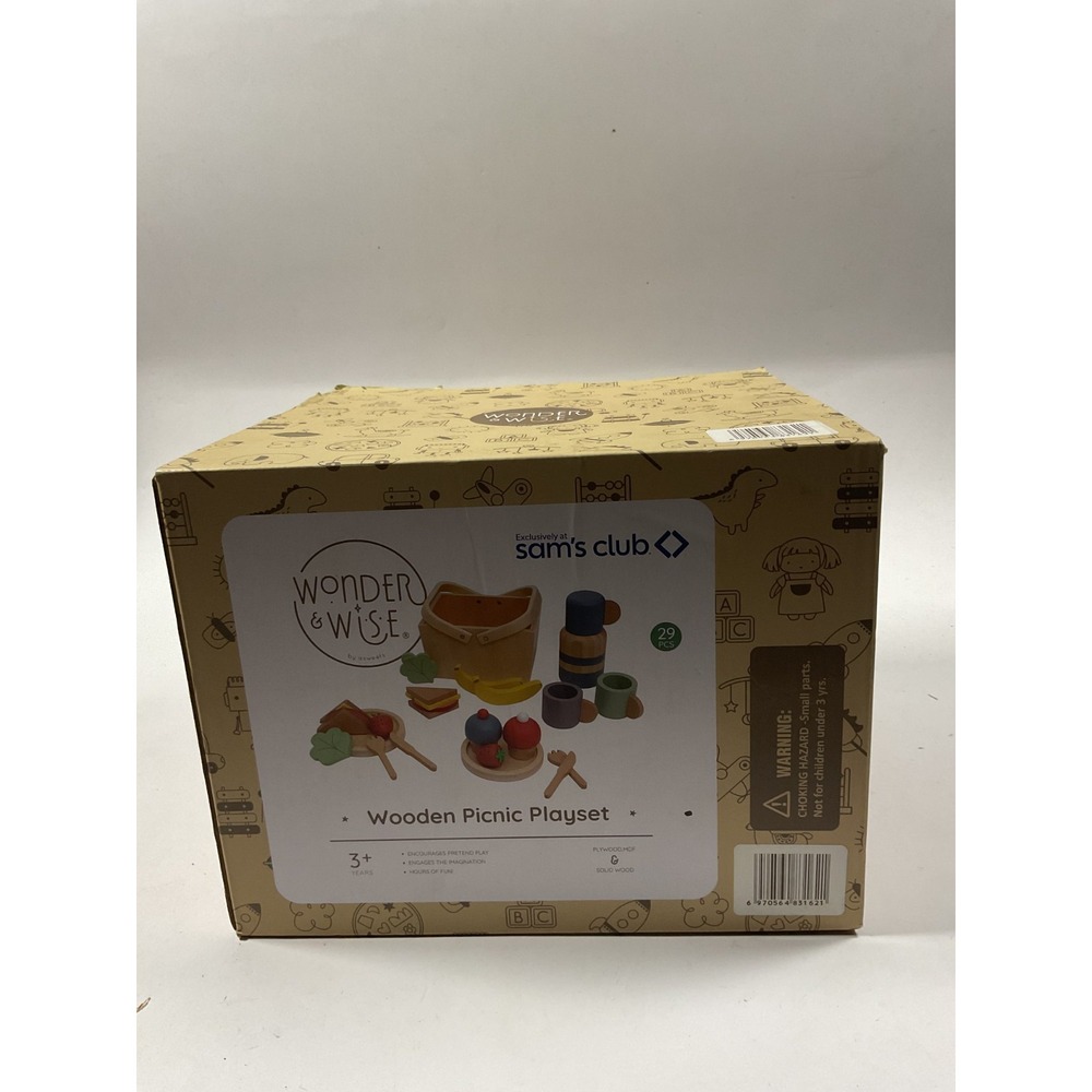 Wonder Wise 29 Pc Wooden Picnic Playset Water Bottle Fruit/Vegetable Set, BNIB